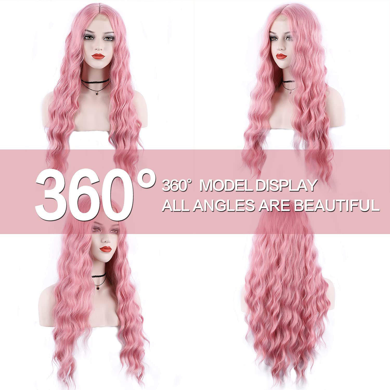 Pink Wig 28 Inches Long Pink Wavy Wigs For Women Synthetic Hair Replacement Wigs Light Pink Wig Halloween Cosplay Daily Party Heat-Resistant Fiber Wig (Pink (673HT))