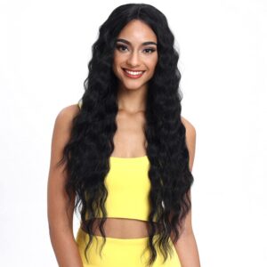 joedir lace front wigs 30'' long wavy synthetic wig 4.5" deep part hd transparent lace for women 130% density wigs(black color)