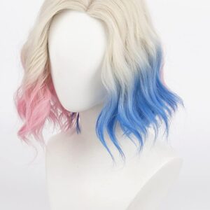 NiceLisa Blonde Short Wave Curly Enid Sinclair Wigs with Pink Blue Hair Women Girls Modern Anime Cosplay Wig Daily Wear Wigs