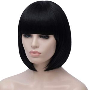 Bopocoko White Wigs for Women 12'' Short White Bob Hair Wig with Bangs Natural Synthetic Soft Wig Cute Colored Wigs for Daily Party Halloween BU027WH