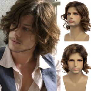 beweig mens brown wig short curly side part synthetic hair replacement wig for daily party costume halloween