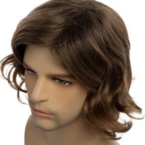 Beweig Mens Brown Wig Short Curly Side Part Synthetic Hair Replacement Wig for Daily Party Costume Halloween