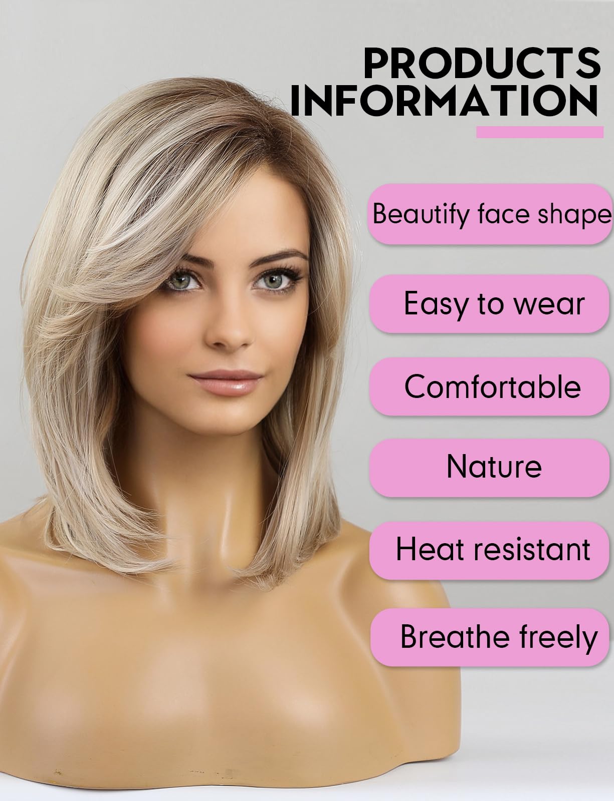 HAIRCUBE Shoulder Length Bob Wigs for Women Side Parting