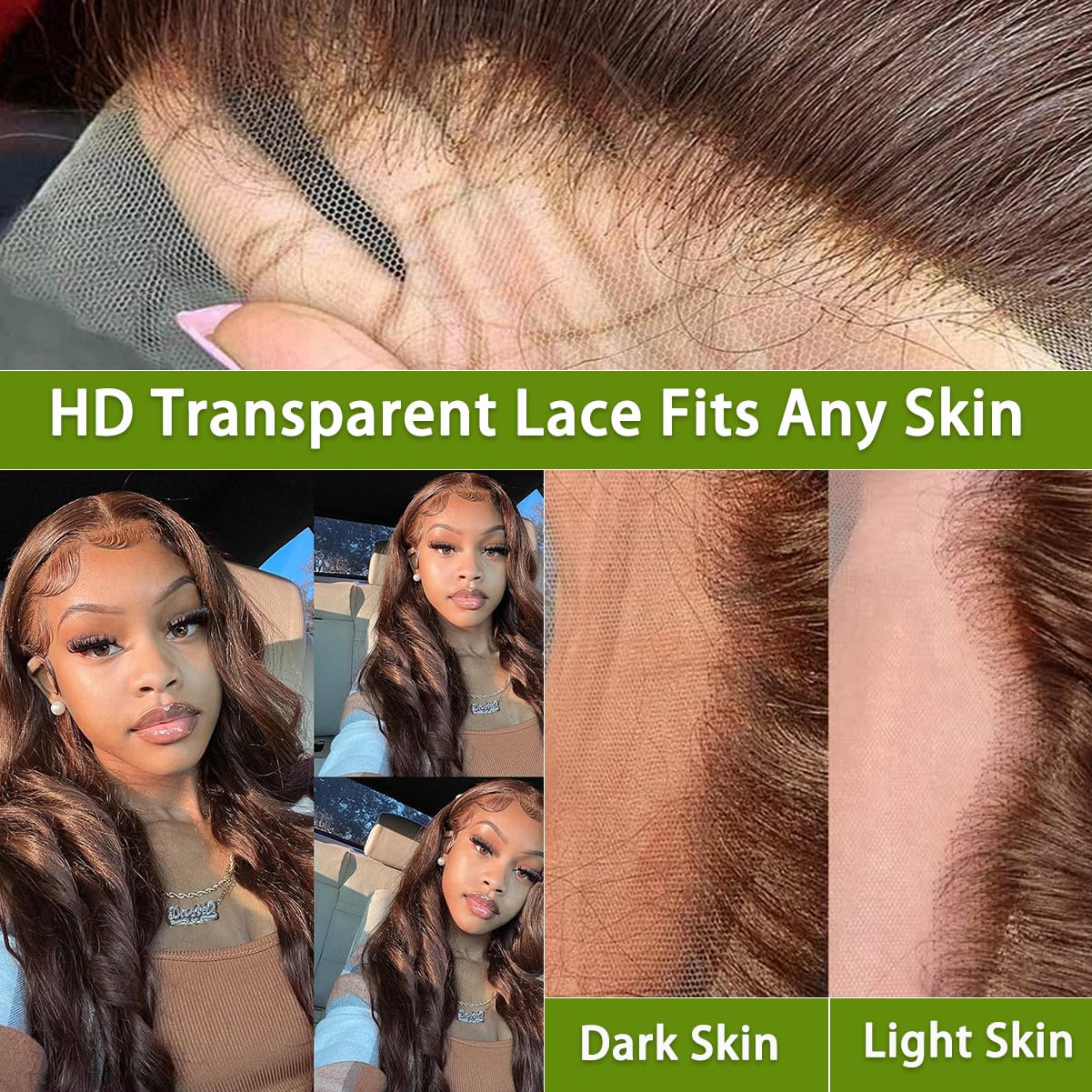 LAINSS Chocolate Brown Lace Front Wig Human Hair 180% Density Brown Body Wave 13x4 Lace Front Wigs Human Hair for Black Women 4# Colored Wigs Human Hair (24inch)