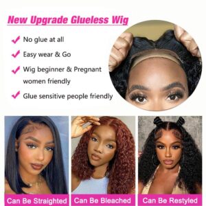 Srakuw Wear and Go Glueless Wigs Human Hair Pre Plucked Pre Cut Lace Front Wigs for Black Women 180% Density Water Wave Bob Wig Human Hair Curly Wig (14 Inch)