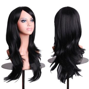 aneshe wigs 28" long wavy hair heat resistant cosplay wig for women (black)