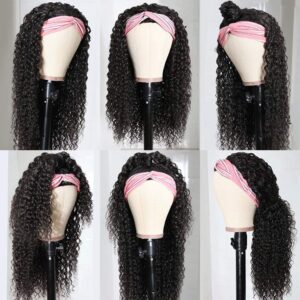 Eooma Headband Curly Human Hair Wigs for Black Women 10A 180% Density Brazilian Kinky Curly Wigs Scarf Gluelees Remy Hair