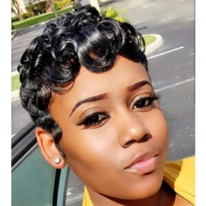 VCK Short Human Hair Wigs for Black Women Short Curly Human Hair Wigs Pixie Cut Wigs for Black Women Black Wigs Brazilian Remy Human Hair Glueless Full Machine Made