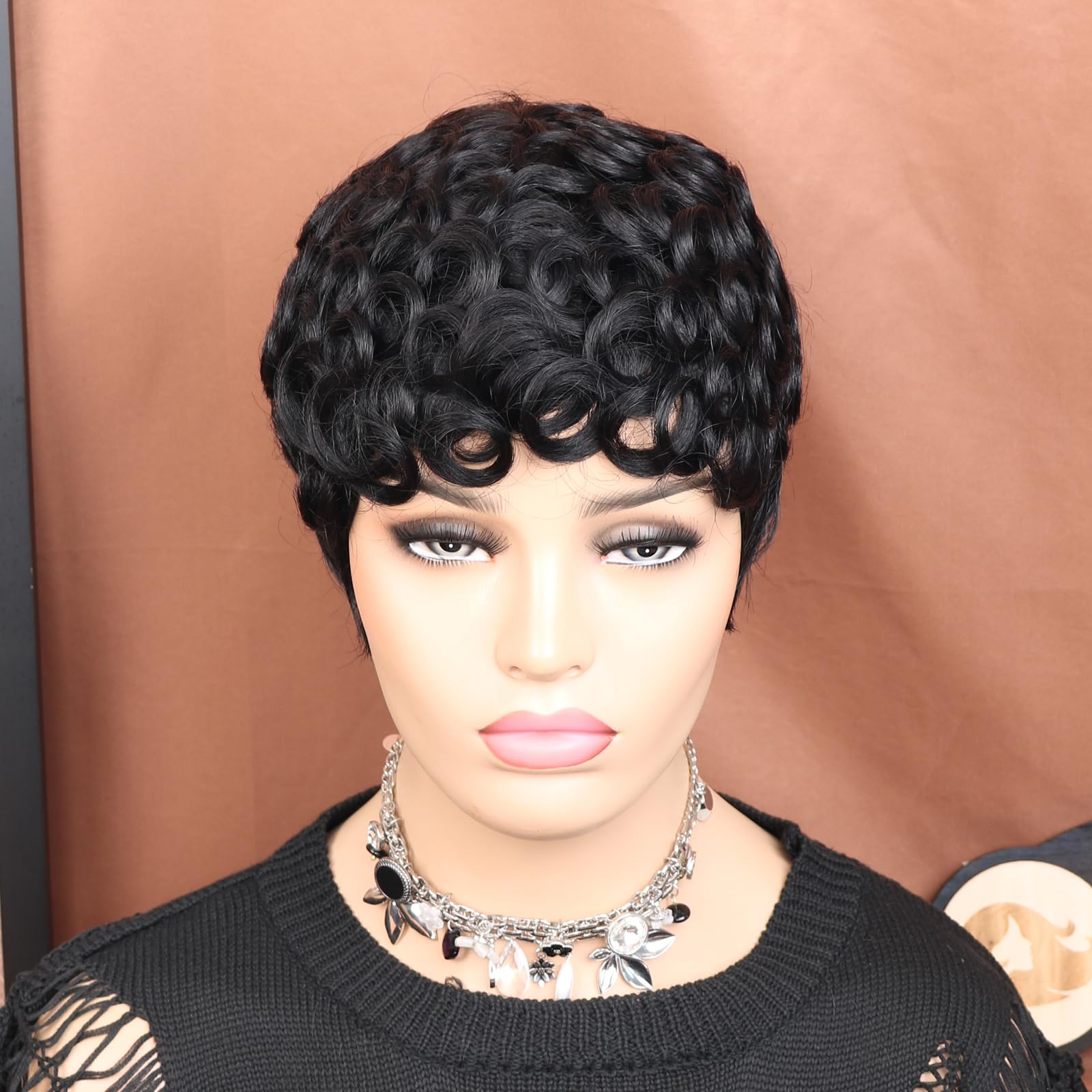 VCK Short Human Hair Wigs for Black Women Short Curly Human Hair Wigs Pixie Cut Wigs for Black Women Black Wigs Brazilian Remy Human Hair Glueless Full Machine Made