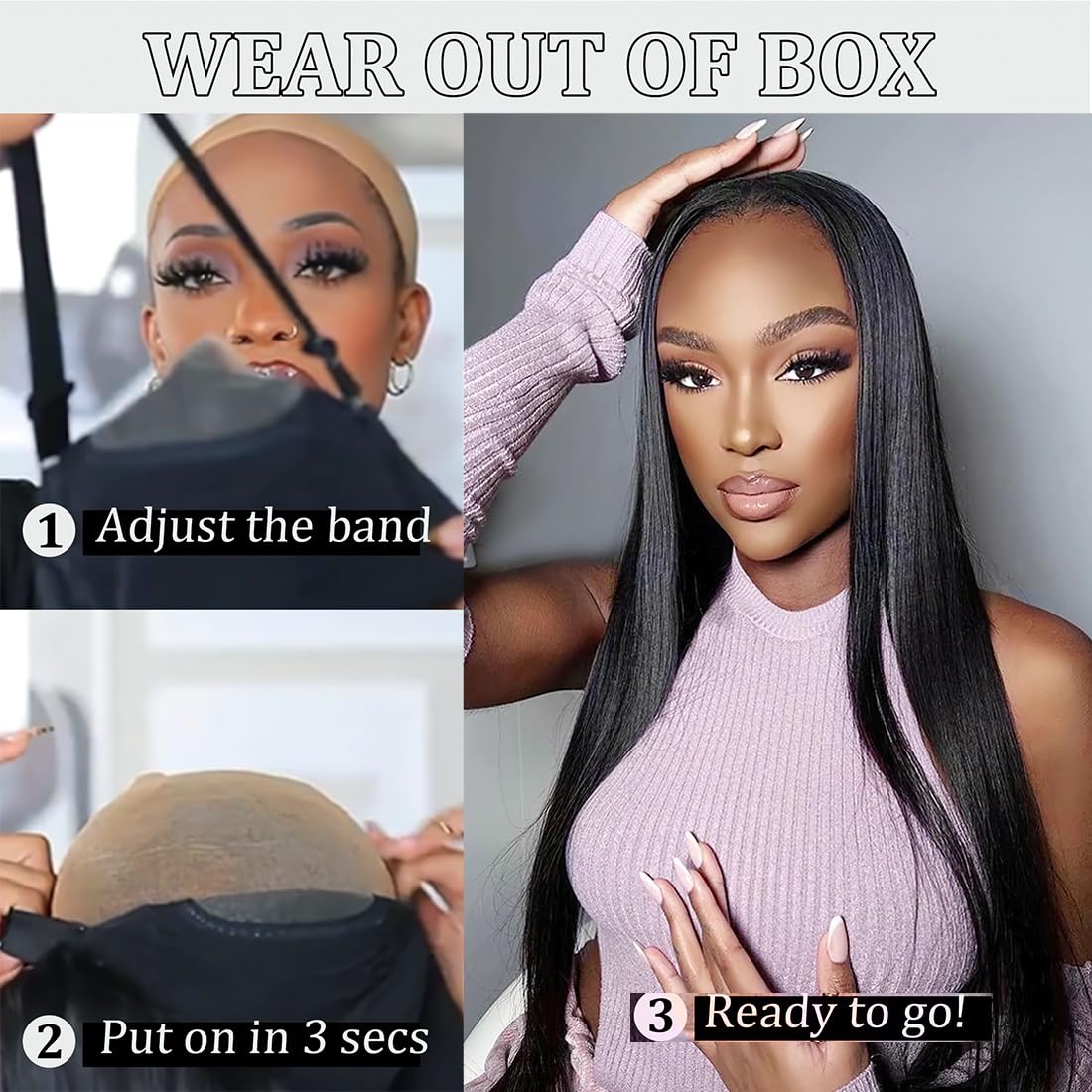 Xinjiju Glueless Wigs Human Hair Pre Plucked Pre Cut Ready to Go Glueless Wig 6x4 Straight Lace Front Wigs Human Hair Ready to Wear Wigs for Black Women 20 Inch