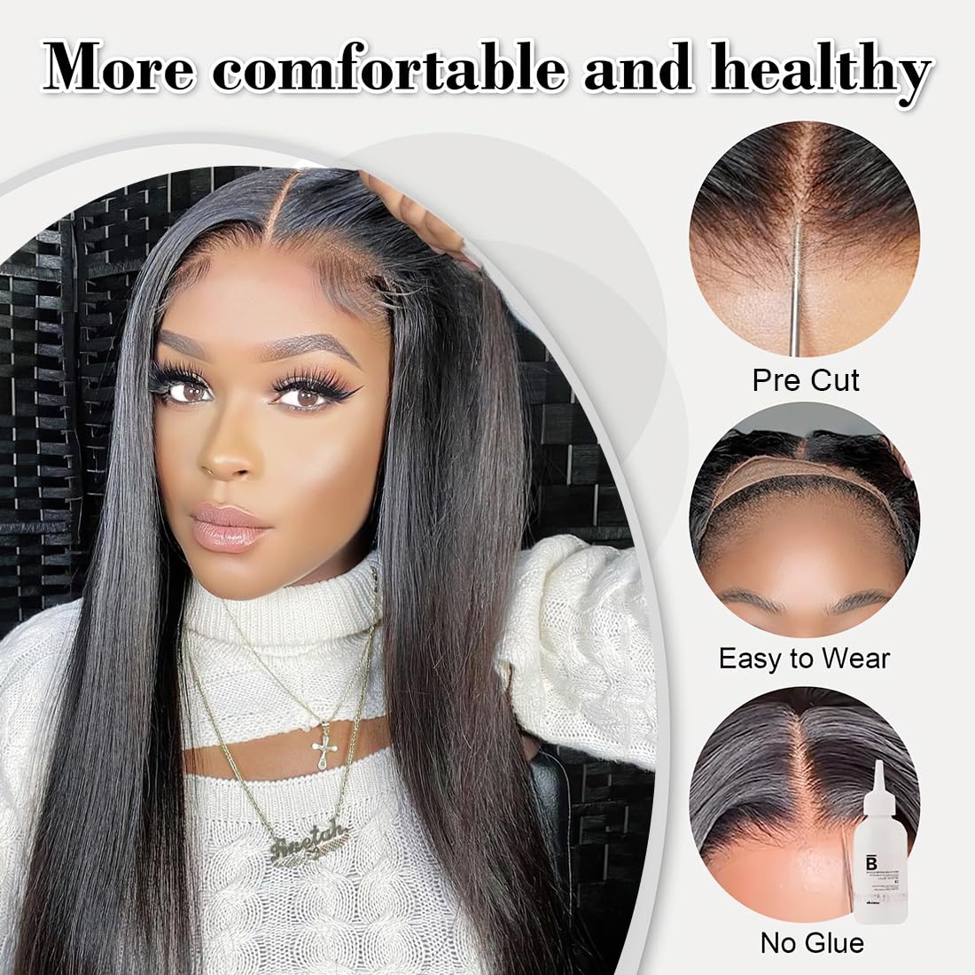 Xinjiju Glueless Wigs Human Hair Pre Plucked Pre Cut Ready to Go Glueless Wig 6x4 Straight Lace Front Wigs Human Hair Ready to Wear Wigs for Black Women 20 Inch