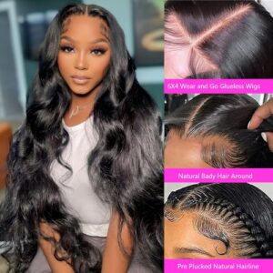 Anyweek 6x4 Wear and Go Glueless Wig 28inch Glueless Wigs Human Hair Pre Plucked Pre Cut HD Lace Closure Wigs Human Hair 180% Density Body Wave Lace Front Wig