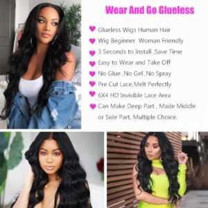 Anyweek 6x4 Wear and Go Glueless Wig 28inch Glueless Wigs Human Hair Pre Plucked Pre Cut HD Lace Closure Wigs Human Hair 180% Density Body Wave Lace Front Wig