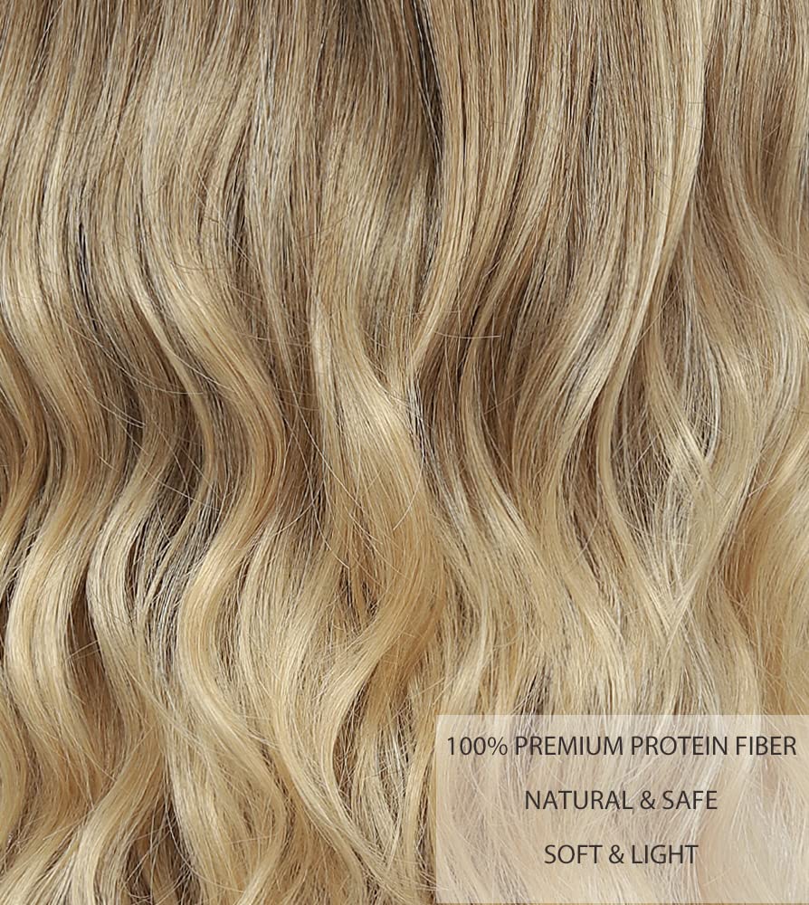 HMHIFI Long Ombre Blonde Wigs for Women 26 inch Long Wavy Middle Part Wig Ombre Blonde Wigs Upgraded Protein Fiber Hair Replacement Wig Cosplay Costume Halloween Wig(26'' Brown Ombre Blonde)