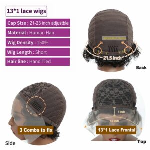 INSTASTYLE Short Curly Pixie Cut Lace Front Wigs 6 inch, 13X1 Human Hair HD Lace Front Wigs Plucked for Black Women 6 Inch, Natural Black