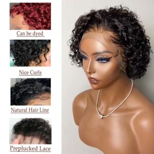 INSTASTYLE Short Curly Pixie Cut Lace Front Wigs 6 inch, 13X1 Human Hair HD Lace Front Wigs Plucked for Black Women 6 Inch, Natural Black