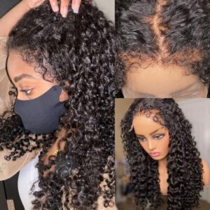 kun gang 180% density kinky 4c curly edges wig hairline 13x4 lace front wigs hd transparent lace frontal wigs human hair with curly baby glueless frontal wig natural pre plucked (16inch, black)