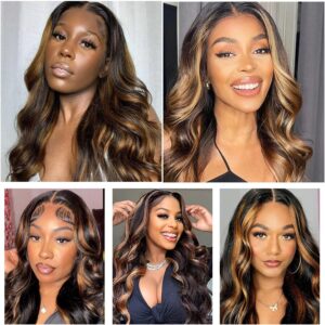 Highlight Ombre Lace Front Wigs 26 Inch 13x6 Body Wave Lace Frontal Wigs Pre Plucked with Baby Hair 1/30 HD Transparent Lace Frontal Wigs 180 Density