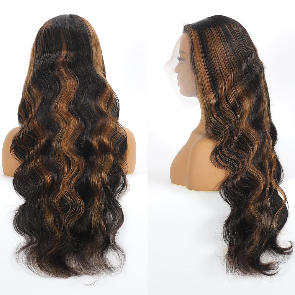 Highlight Ombre Lace Front Wigs 26 Inch 13x6 Body Wave Lace Frontal Wigs Pre Plucked with Baby Hair 1/30 HD Transparent Lace Frontal Wigs 180 Density