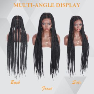 Alebery 42 inch HD Full Lace Front Knotless Box Braided Wigs for Black Women Full Lace Frontal Box Braids Wigs with Baby Hair Lightweight Synthetic Black Cornrow Fully Handmade Braided Wig