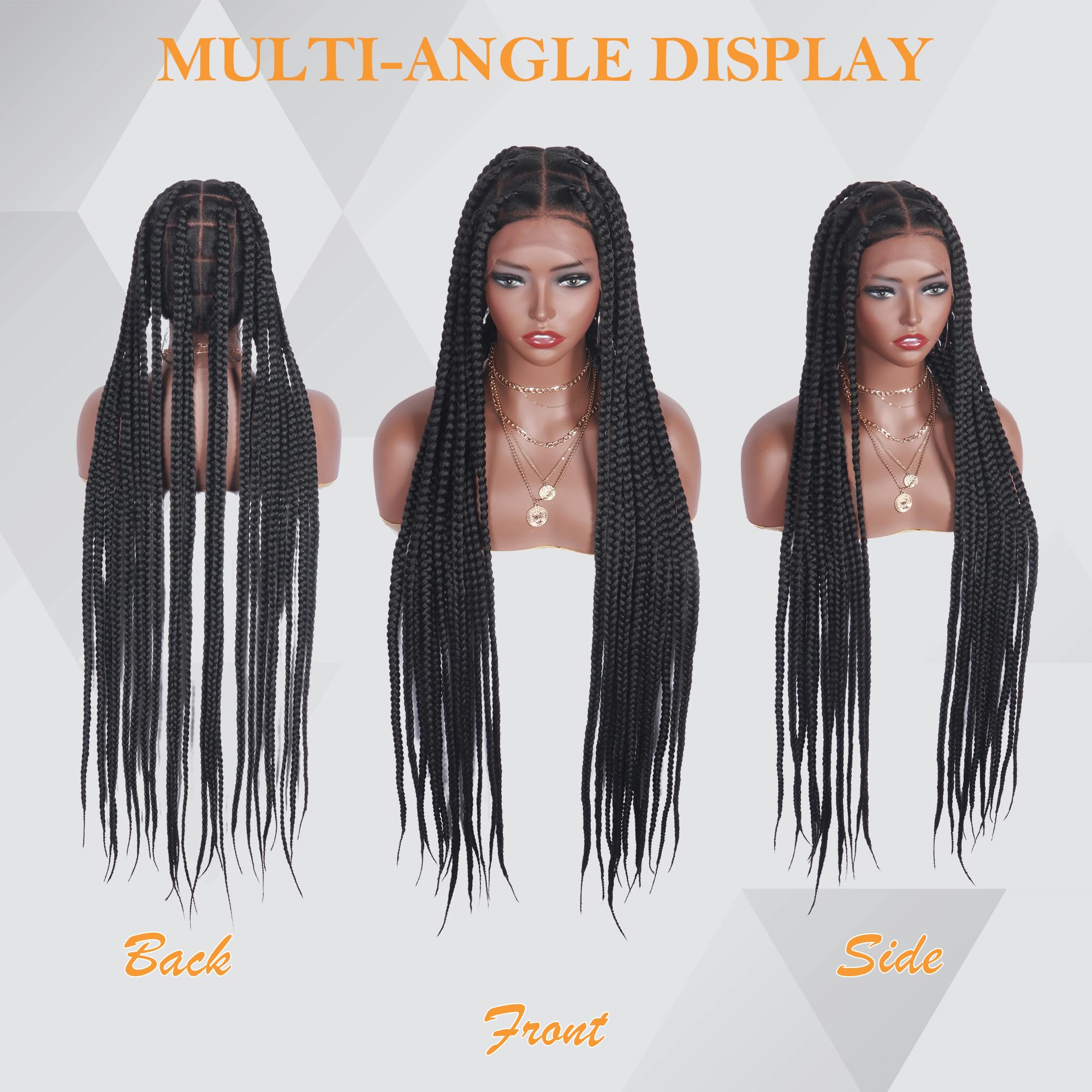 Alebery 42 inch HD Full Lace Front Knotless Box Braided Wigs for Black Women Full Lace Frontal Box Braids Wigs with Baby Hair Lightweight Synthetic Black Cornrow Fully Handmade Braided Wig