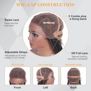 Alebery 42 inch HD Full Lace Front Knotless Box Braided Wigs for Black Women Full Lace Frontal Box Braids Wigs with Baby Hair Lightweight Synthetic Black Cornrow Fully Handmade Braided Wig