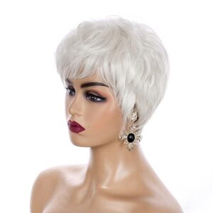 Sallcks Short White Pixie Wig for Women Layered Synthetic Heat Resistant Pixie Wig for Party Cosplay Use (White)