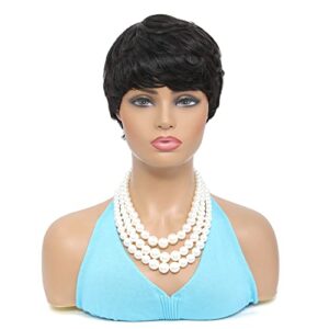 YOUKNOWIG Pixie Cut Straight Short Bob Wig for Black Women 100% Brazilian Human Hair Full Machine Made Wigs Natural Black Color