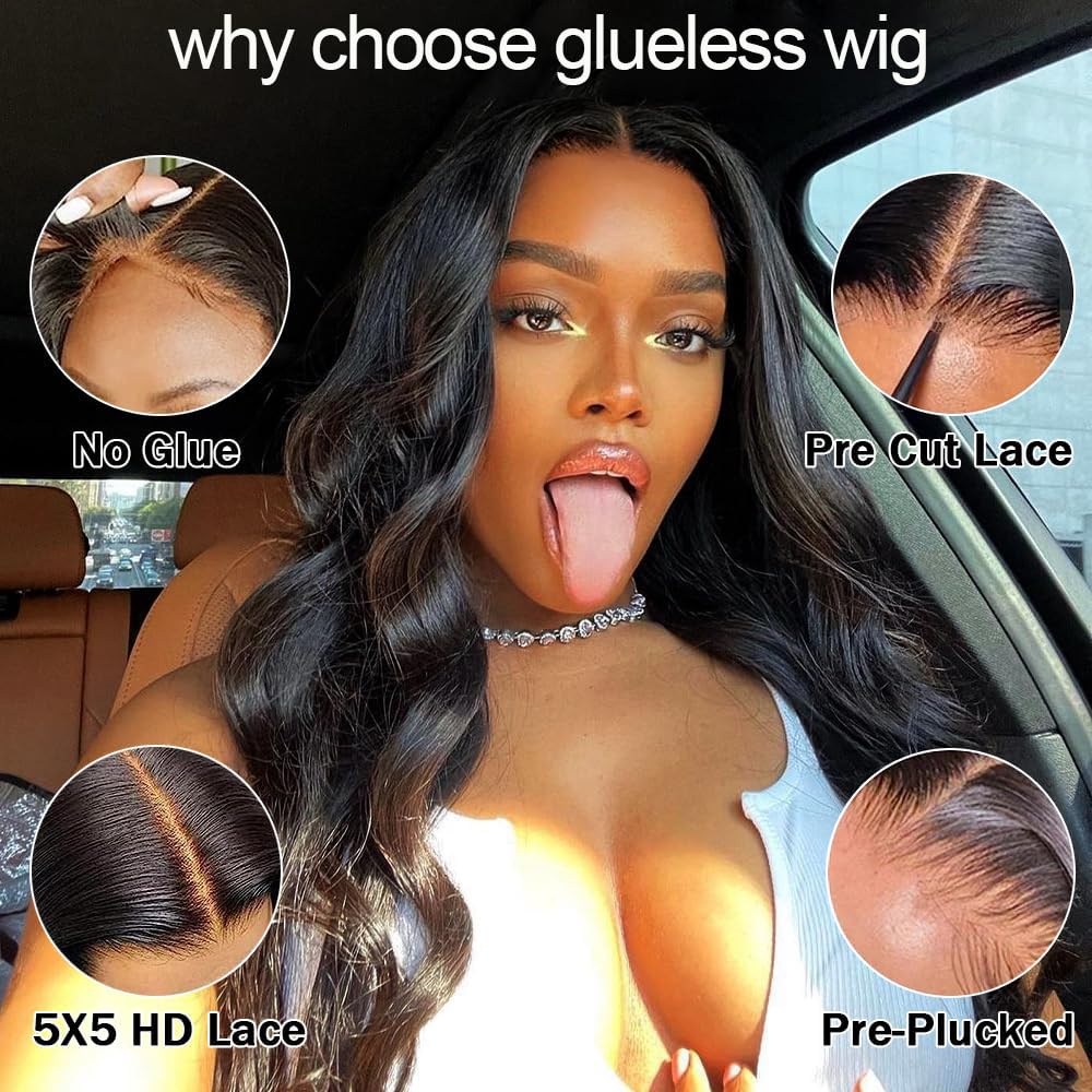 Hotshot Wear and Go Glueless Wigs Human Hair Pre Plucked Pre Cut 5X5 HD Lace Closure Wigs Human Hair 180% Density Body Wave Lace Front Wigs Human Hair Pre Plucked Wigs for Women Glueless（22inch）