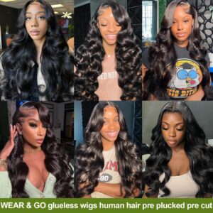 Hotshot Wear and Go Glueless Wigs Human Hair Pre Plucked Pre Cut 5X5 HD Lace Closure Wigs Human Hair 180% Density Body Wave Lace Front Wigs Human Hair Pre Plucked Wigs for Women Glueless（22inch）