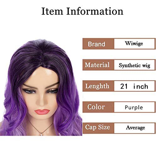 Wiwige Long Curly Wavy Ombre Purple Wigs for Women Synthetic Natural Middle Part Daily Party Halloween Cosplay Wig with Wig Cap 21"