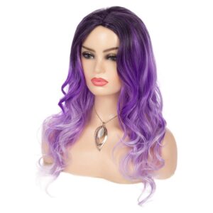 Wiwige Long Curly Wavy Ombre Purple Wigs for Women Synthetic Natural Middle Part Daily Party Halloween Cosplay Wig with Wig Cap 21"