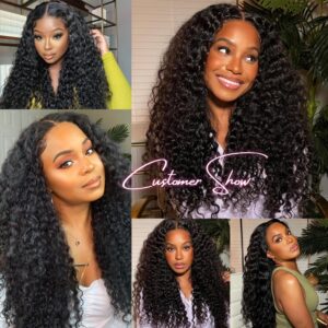 Jenniferita 26 Inch Wear and Go Glueless Wigs Pre Plucked 200% Density Deep Wave Lace Front Wigs Human Hair for Women Transparent Closure Wigs Natural Color