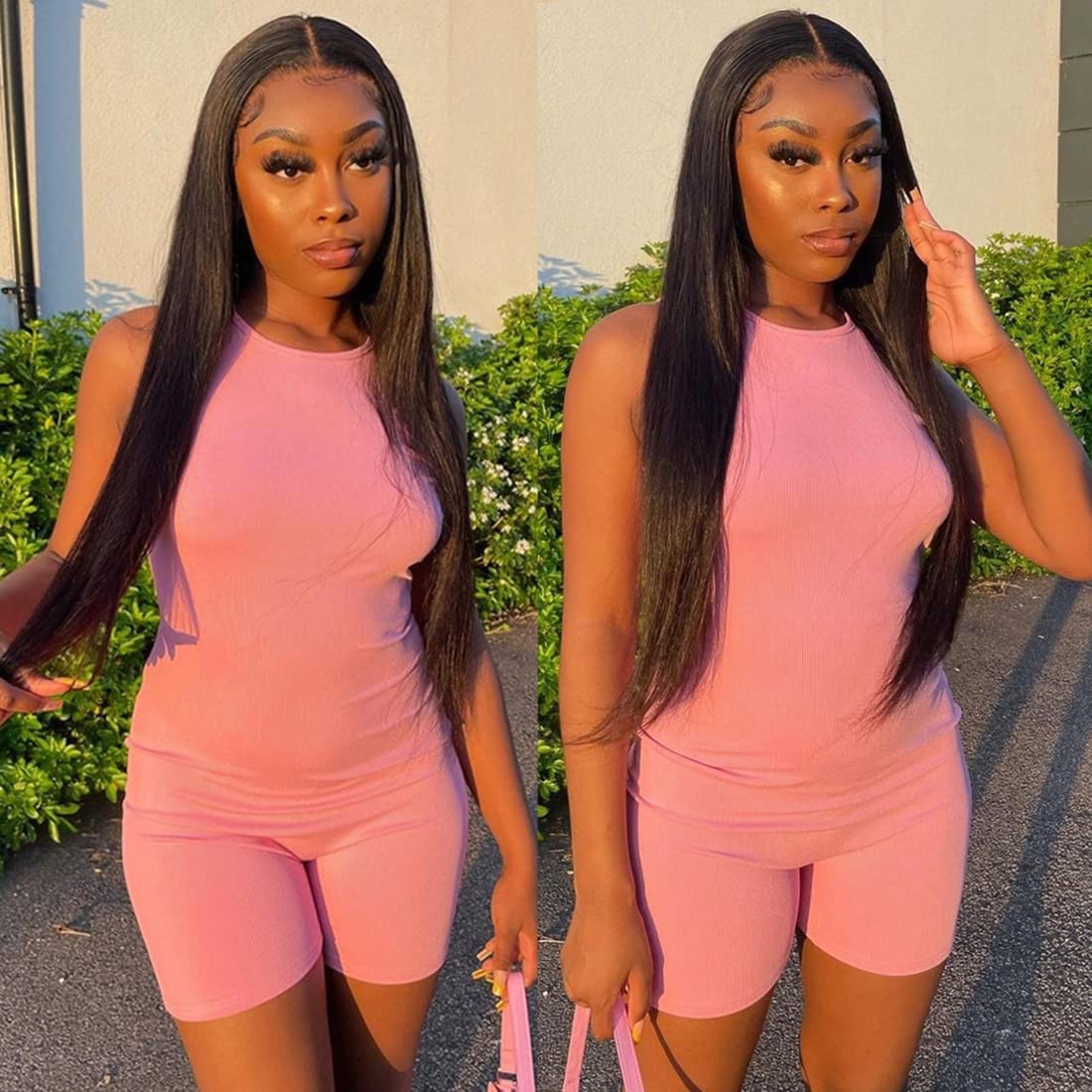 SUPER STYLE 13x4 Straight Lace Front Wigs 26 Inch Human Hair Pre Plucked with Baby Hair Glueless Brazilian Virgin Human Hair Bleached Knots Natural Color