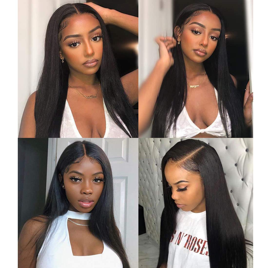 SUPER STYLE 13x4 Straight Lace Front Wigs 26 Inch Human Hair Pre Plucked with Baby Hair Glueless Brazilian Virgin Human Hair Bleached Knots Natural Color