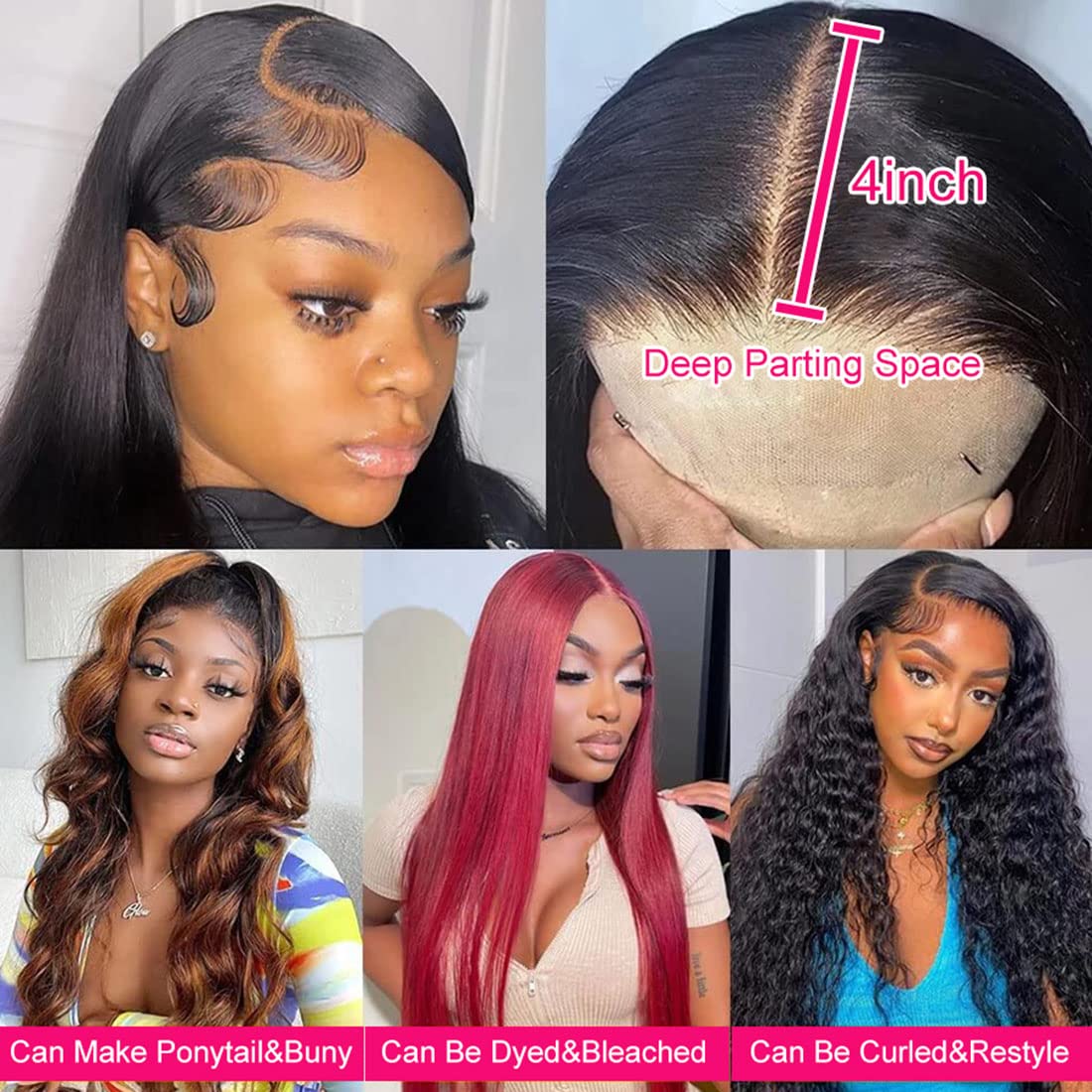 SUPER STYLE 13x4 Straight Lace Front Wigs 26 Inch Human Hair Pre Plucked with Baby Hair Glueless Brazilian Virgin Human Hair Bleached Knots Natural Color