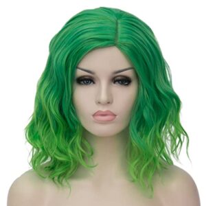 Ruina Green Wigs for Women 14'' Short Curly Wavy Bob Wig Colorful Synthetic Wig, Cute Hair Wigs for St Patricks Day Party Halloween R019GR