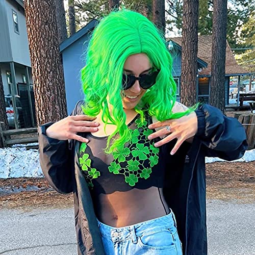 Ruina Green Wigs for Women 14'' Short Curly Wavy Bob Wig Colorful Synthetic Wig, Cute Hair Wigs for St Patricks Day Party Halloween R019GR