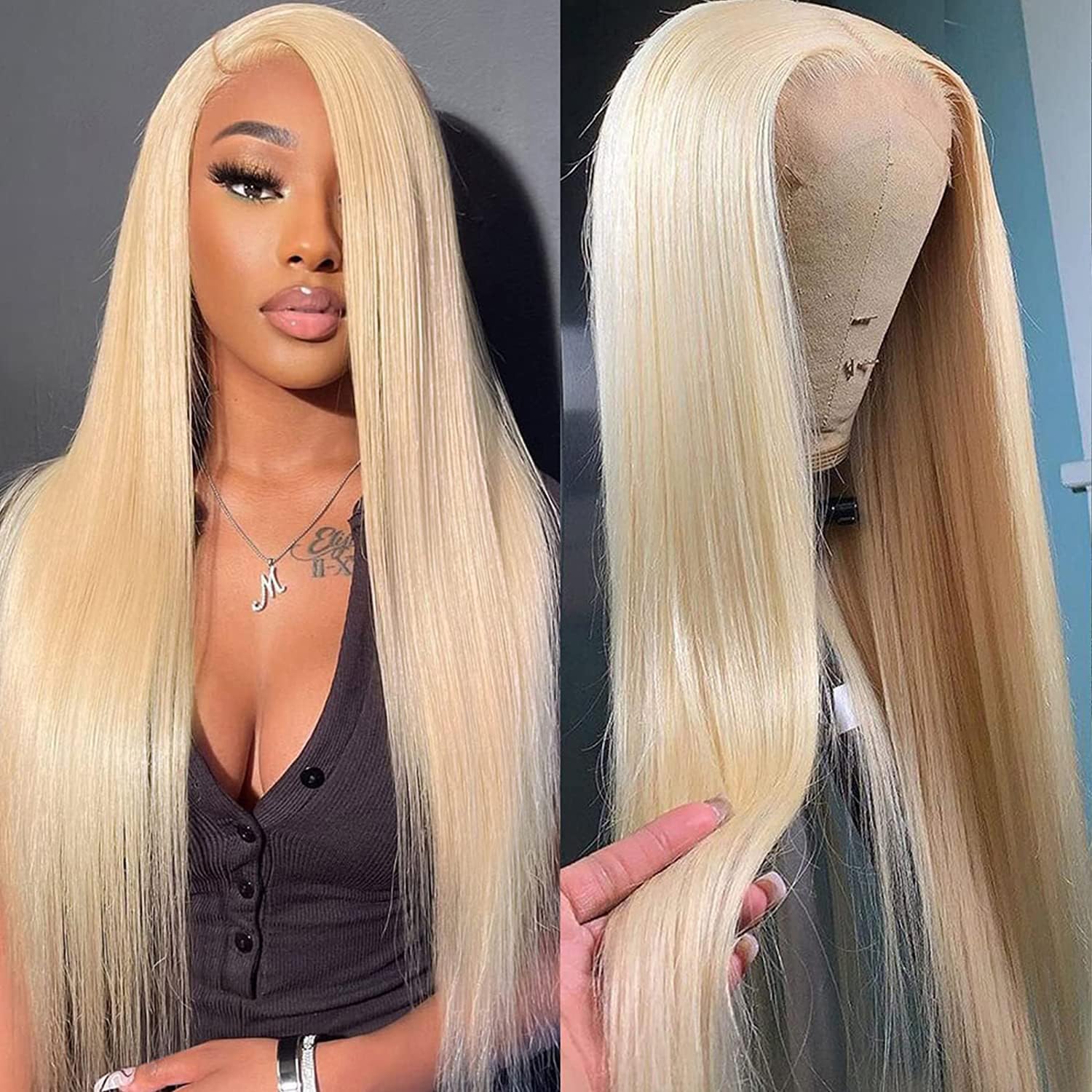 613 Lace Front Wig Human Hair 13x4 HD Transparent Straight Wigs Human Hair Blonde Lace Front Wigs Human Hair Pre Plucked Glueless Wigs Human Hair Blonde Lace Frontal Human Hair Wigs 180% Density