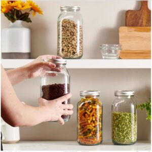 GLING [1 Count 64 oz. Wide-Mouth Glass Mason Jars with Metal Airtight Lids and Bands 2 Quart Large For Preserving, & Meal Prep