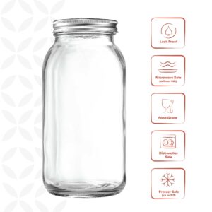 GLING [1 Count 64 oz. Wide-Mouth Glass Mason Jars with Metal Airtight Lids and Bands 2 Quart Large For Preserving, & Meal Prep