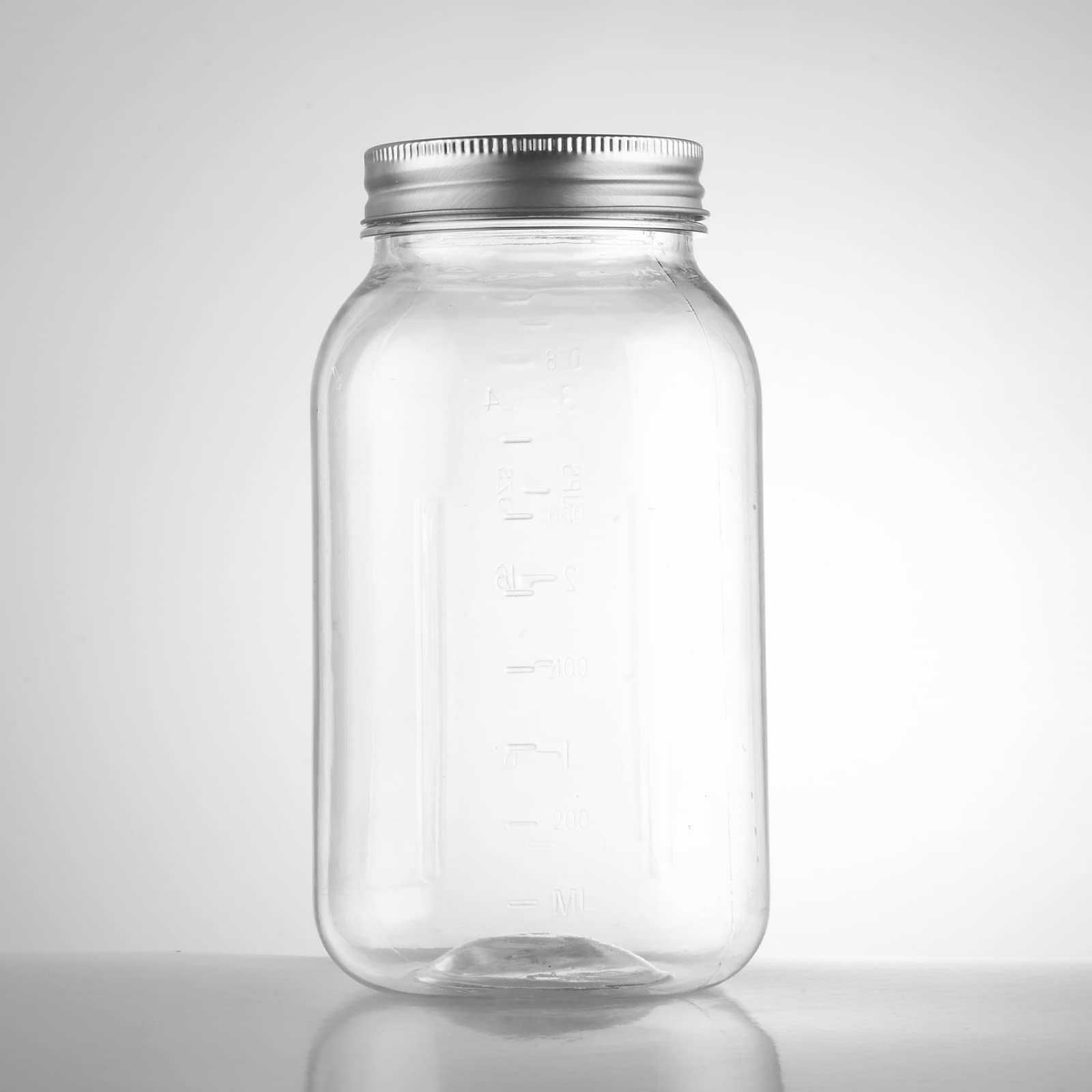 novelinks 32 OZ Clear Plastic Mason Jars with Lids - Dishwasher Safe Plastic Mason Jars 32 OZ Plastic Jars with Lids for Kitchen & Household Storage (12 Pack) (Silver)