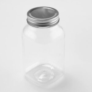 novelinks 32 OZ Clear Plastic Mason Jars with Lids - Dishwasher Safe Plastic Mason Jars 32 OZ Plastic Jars with Lids for Kitchen & Household Storage (12 Pack) (Silver)