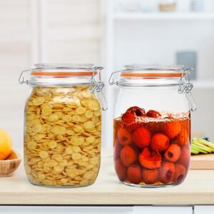 Encheng Glass Jars 32oz,Airtight Glass Food Storage Jar with Clamp Lid,1000ml Rounded Airtight Canister with Leak Proof Rubber Gasket,Clear Glass Kitchen Jars for Dry Food,Cereal,Beans,6 Pack