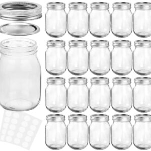 KAMOTA Mason Jars 12 oz With Regular Lids and Bands, Ideal for Jam, Honey, Wedding Favors, Shower Favors, DIY Spice Jars, 20 PACK, 30 Whiteboard Labels Included