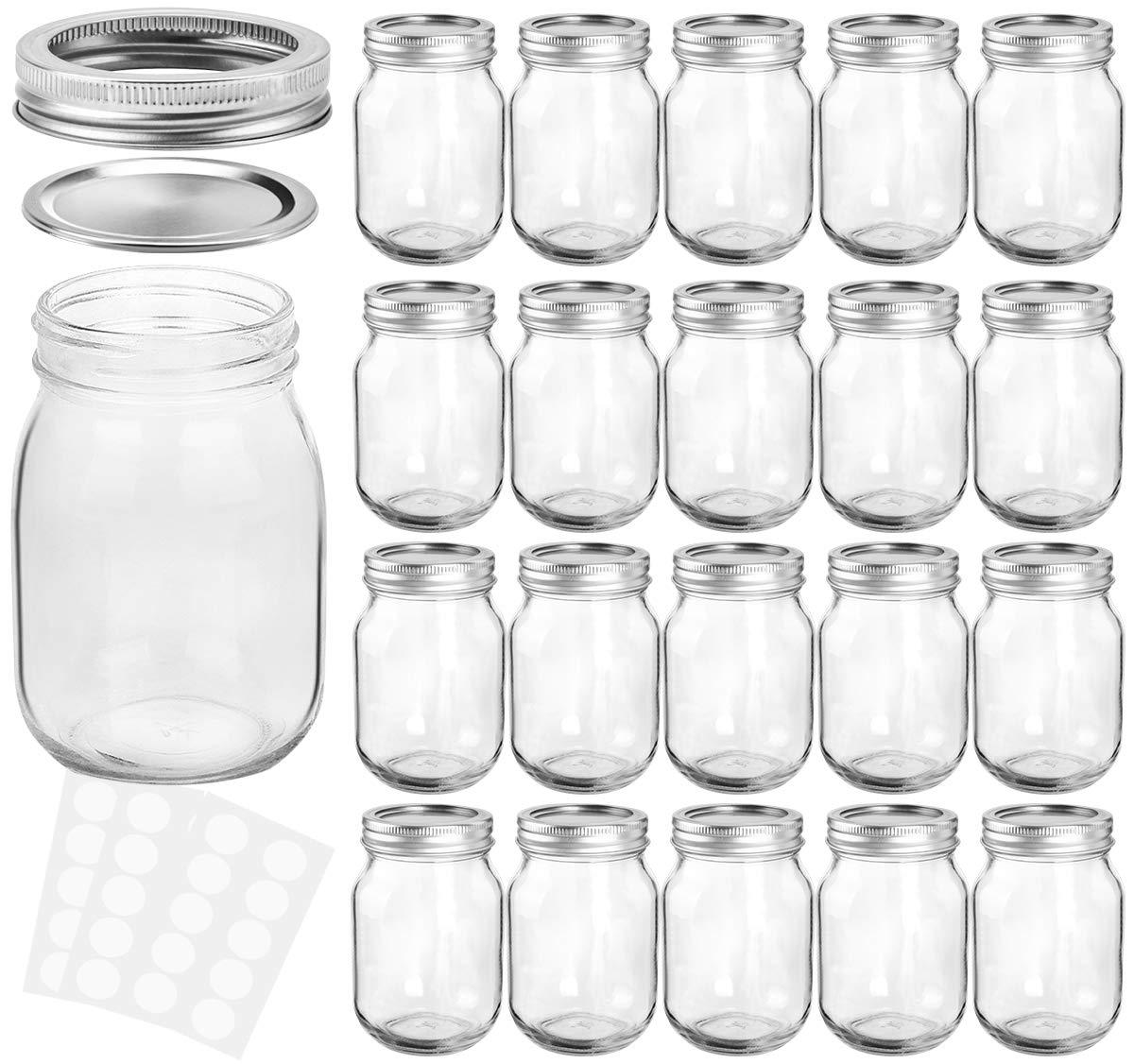 KAMOTA Mason Jars 12 oz With Regular Lids and Bands, Ideal for Jam, Honey, Wedding Favors, Shower Favors, DIY Spice Jars, 20 PACK, 30 Whiteboard Labels Included