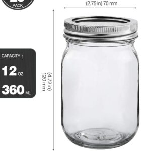 KAMOTA Mason Jars 12 oz With Regular Lids and Bands, Ideal for Jam, Honey, Wedding Favors, Shower Favors, DIY Spice Jars, 20 PACK, 30 Whiteboard Labels Included