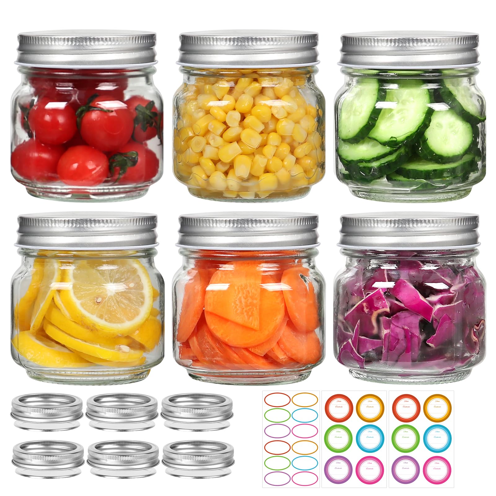 Mcupper 6 Pack Small Mason Jars 8 oz, Half Pint Canning Jars, 6 Split-Type Lids and EXTRA 6 Single Lids Included, Regular Mouth Glass Jars for Canning, DIY & Candle