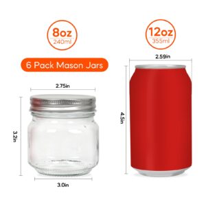 Mcupper 6 Pack Small Mason Jars 8 oz, Half Pint Canning Jars, 6 Split-Type Lids and EXTRA 6 Single Lids Included, Regular Mouth Glass Jars for Canning, DIY & Candle