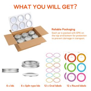 Mcupper 6 Pack Small Mason Jars 8 oz, Half Pint Canning Jars, 6 Split-Type Lids and EXTRA 6 Single Lids Included, Regular Mouth Glass Jars for Canning, DIY & Candle